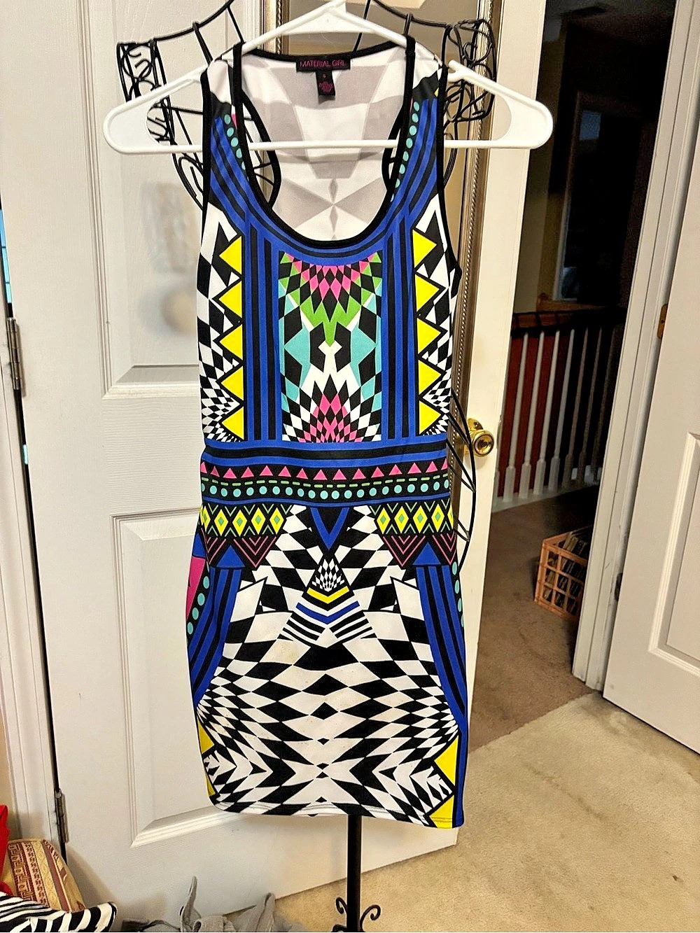 Motel Geometric Mini Dress in Black & Multicolor Like New